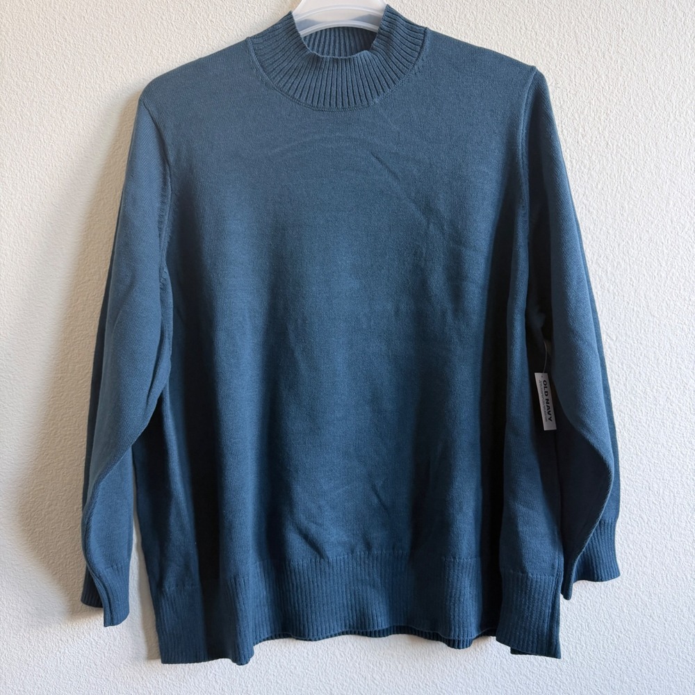 Old Navy Womens 3X Tidewater Blue Cotton Mock Neck Pullover Sweater 720564-05